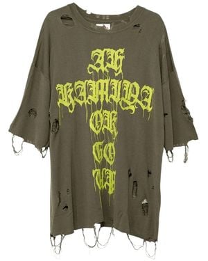 KAMIYA Cross-Print Distressed T-Shirt - Green