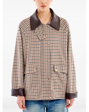 ViCOLO Check-Pattern Contrast-Collar Coat - Brown