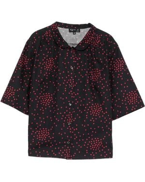 agnès b. Heart-Print Stand-Collar Shirt - Blue