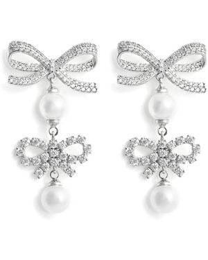 Self-Portrait Double-Bow Pearl Earrings - White