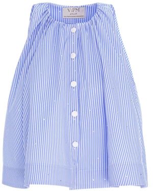 V:PM ATELIER Claudia Striped Crystal-Embellished Top - Blue