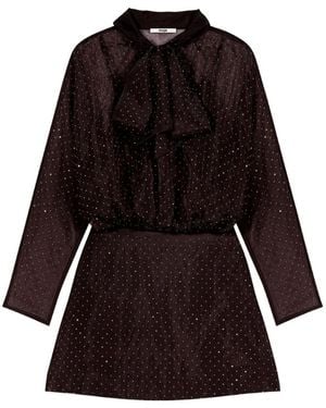 Maje Rhinestone-Embellished Long-Sleeve Mini Dress - Black