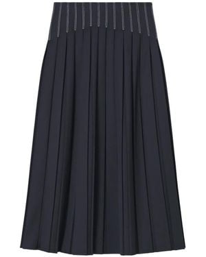 Tory Burch Wool Twill Pleated Skirt - Blue