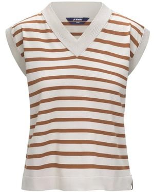 K-Way Jener Striped V-Neck Top - White