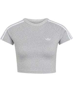 adidas Logo-Embroidered Striped T-Shirt - Grey