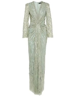 Jenny Packham Darcy Sequin-Embellished Ruffled Maxi Dress - Green