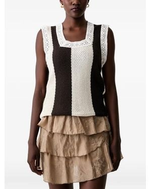 ViCOLO Crochet-Trim Striped Top - Natural