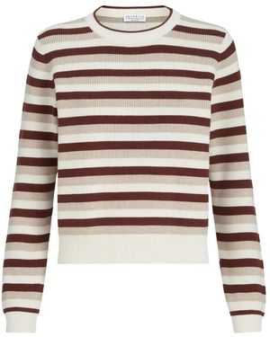 Brunello Cucinelli Ribgebreide Gestreepte Trui - Wit