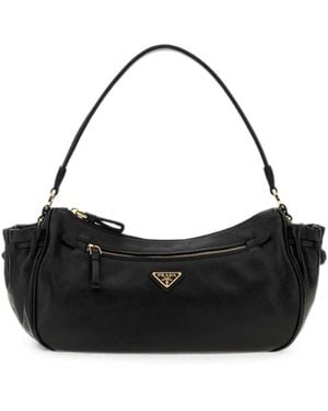 Prada Small Logo-Plaque Leather Tote Bag - Black