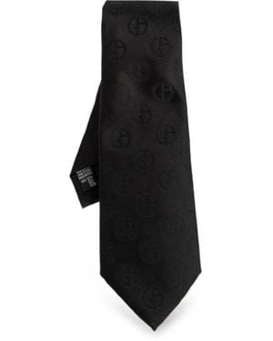 Giorgio Armani Logo-Jacquard Silk Tie - Black