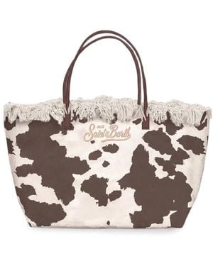 MC2 Saint Barth City Cow-Print Fringed Tote Bag - Metallic