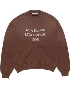 Acne Studios Cardigan Zippé À Logo Imprimé - Brown