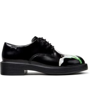 Camper Twins Floral-Print Leather Derby Shoes - Black