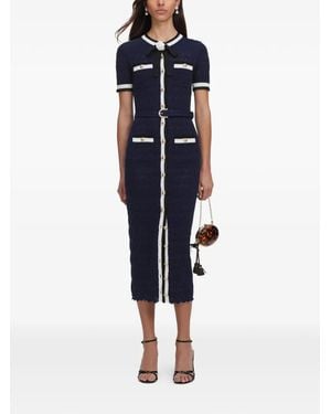 Self-Portrait Belted Bow-Detail Midi Dress - Blue
