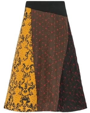 6397 Scraps Patchwork Silk Midi Skirt - Brown