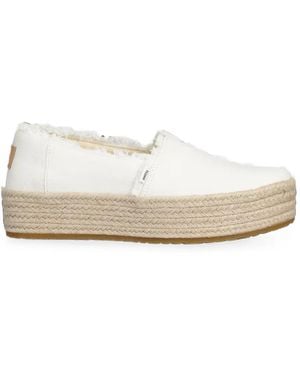 TOMS Frayed-Edge Platform Espadrilles - White