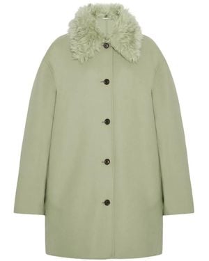 Another Tomorrow Faux-Fur Collar Balmacaan Coat - Green