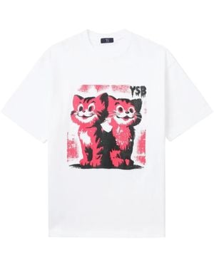 Y's Yohji Yamamoto Cat-Print Cotton T-Shirt - White