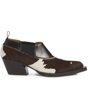 Marni Cow-Print Ponyhair Cowboy Low-Cut Boot - White