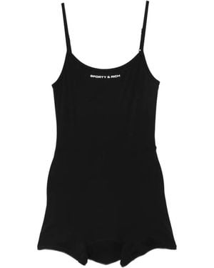 Sporty & Rich Logo-Print Playsuit - Black