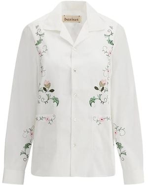 BAZISZT Floral-Embroidered Shirt - White
