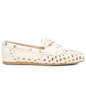 Stuart Weitzman Tinsley Woven Leather Boat Shoes - Natural