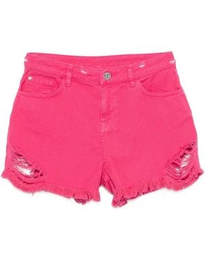 My Twin Distressed Frayed-Edge Shorts - Pink
