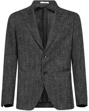 Tagliatore Peak Lapel Chevron Jacquard Jacket - Black