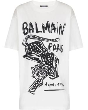 Balmain T-Shirt Mit Leoparden-Print - Weiß