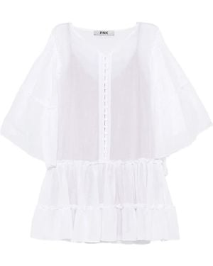 Pink Ruffled-Detail Mini Dress - White