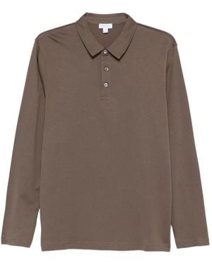 Sunspel Buttoned Polo Shirt - Brown