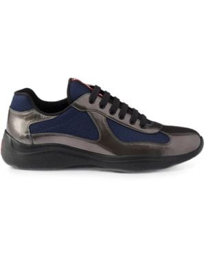 Prada America's Cup Metallic-Leather And Bike-Fabric Trainers - Blue