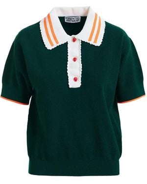Essentiel Antwerp Lace-Trimmed Strawberry-Button Polo Top - Green