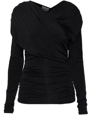 Ganni Draped long-sleeve top - Schwarz