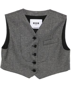 MSGM Cropped Button-Up Waistcoat - Grey