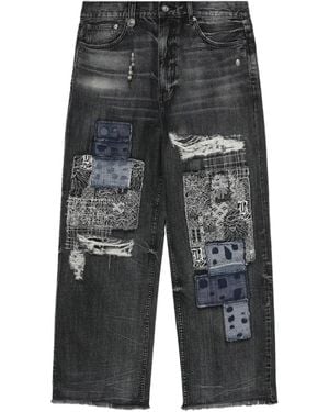 A Bathing Ape Patchwork Frayed Loose-Fit Jeans - Grey