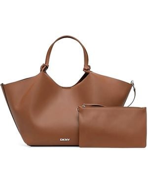 DKNY Large Paula Commuter Logo Knotted Tote Bag - Brown