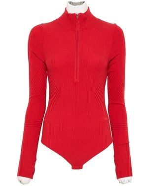 Perfect Moment Ribbed-Knit Zip-Up Base Layer - Red