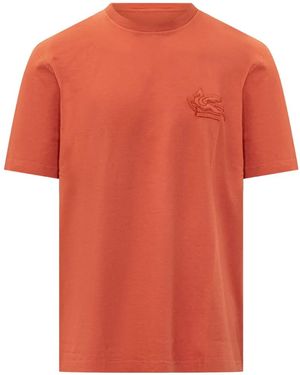 Etro Roma Logo-Embroidered T-Shirt - Orange