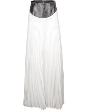 Brandon Maxwell Laurel Leather-Waist Pleated Skirt - White