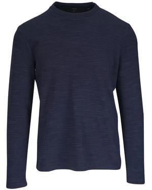 Vince Dubbelgebreid T-Shirt Van Katoenblend Met Lange Mouwen - Blauw