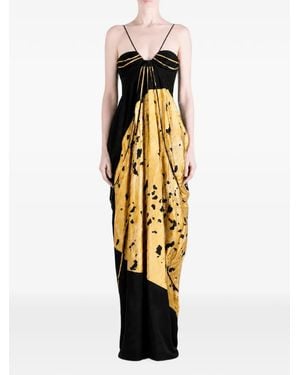 YANGKEHAN Draped Floral-Print Maxi Dress - Metallic