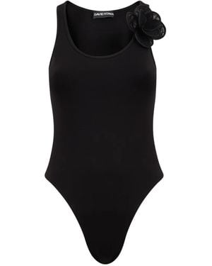 David Koma 3D Lace-Flower Bodysuit - Black