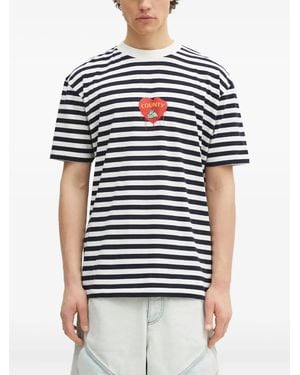 Marcelo Burlon Heart-Embellished Striped T-Shirt - Black