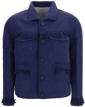 BAZISZT Vedu Fringe-Trimmed Reversible Jacket - Blue