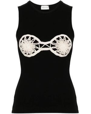 Magda Butrym Floral-Appliqué Ribbed Tank Top - Black