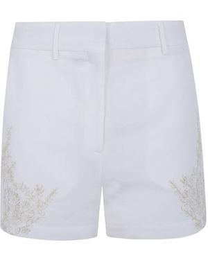 Semicouture Floral-Embroidered Linen Shorts - White