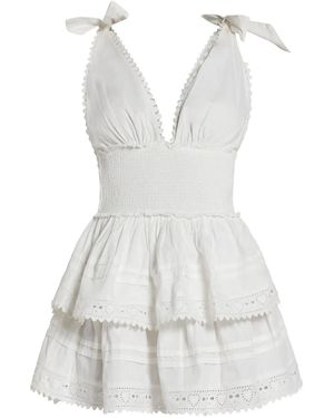 LoveShackFancy Soira Smocked V-Neck Mini Dress - White