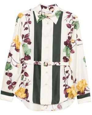 P.A.R.O.S.H. Rose-Print Belted Shirt - White