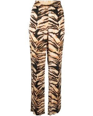 Roberto Cavalli High-Waisted Tiger-Print Trousers - Natural
